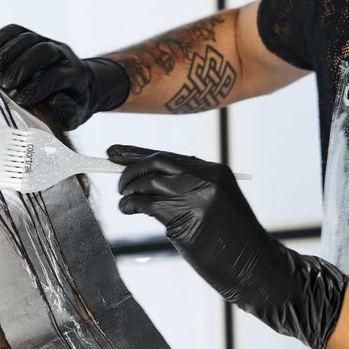 Colortrak Black Vinyl Gloves, Extra Length Disposable Latex-Free & Powder-Free Extended Cuff Hair Color Gloves for Chemical Processing & Salon Services, 100 Count, Medium