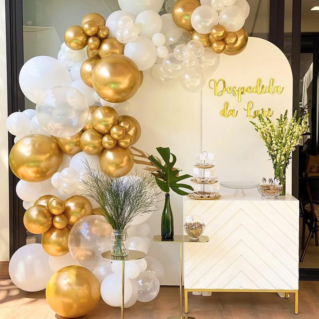 RUBFAC Metallic Gold Balloon Arch Kit - 149pcs Latex Balloons in 5-18 Inch Sizes for Parties & Events