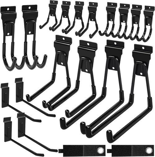 Klastit Slatwall Hooks - Durable Black 20-Pack for Organizing Garden Tools | Heavy-Duty Garage Accessories