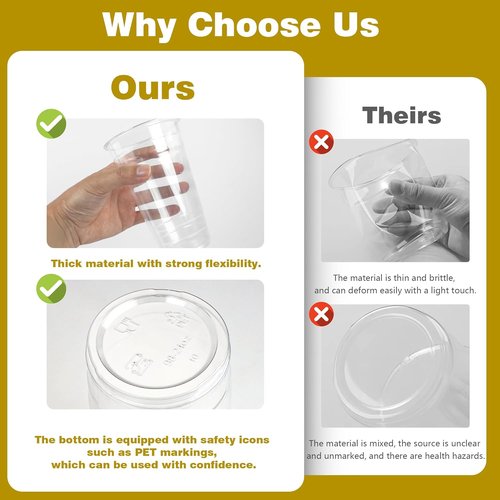 Charmount 24 oz Clear Plastic Cups - Disposable To-Go Cups with Lids & Straws for Cold Drinks | 100 Sets
