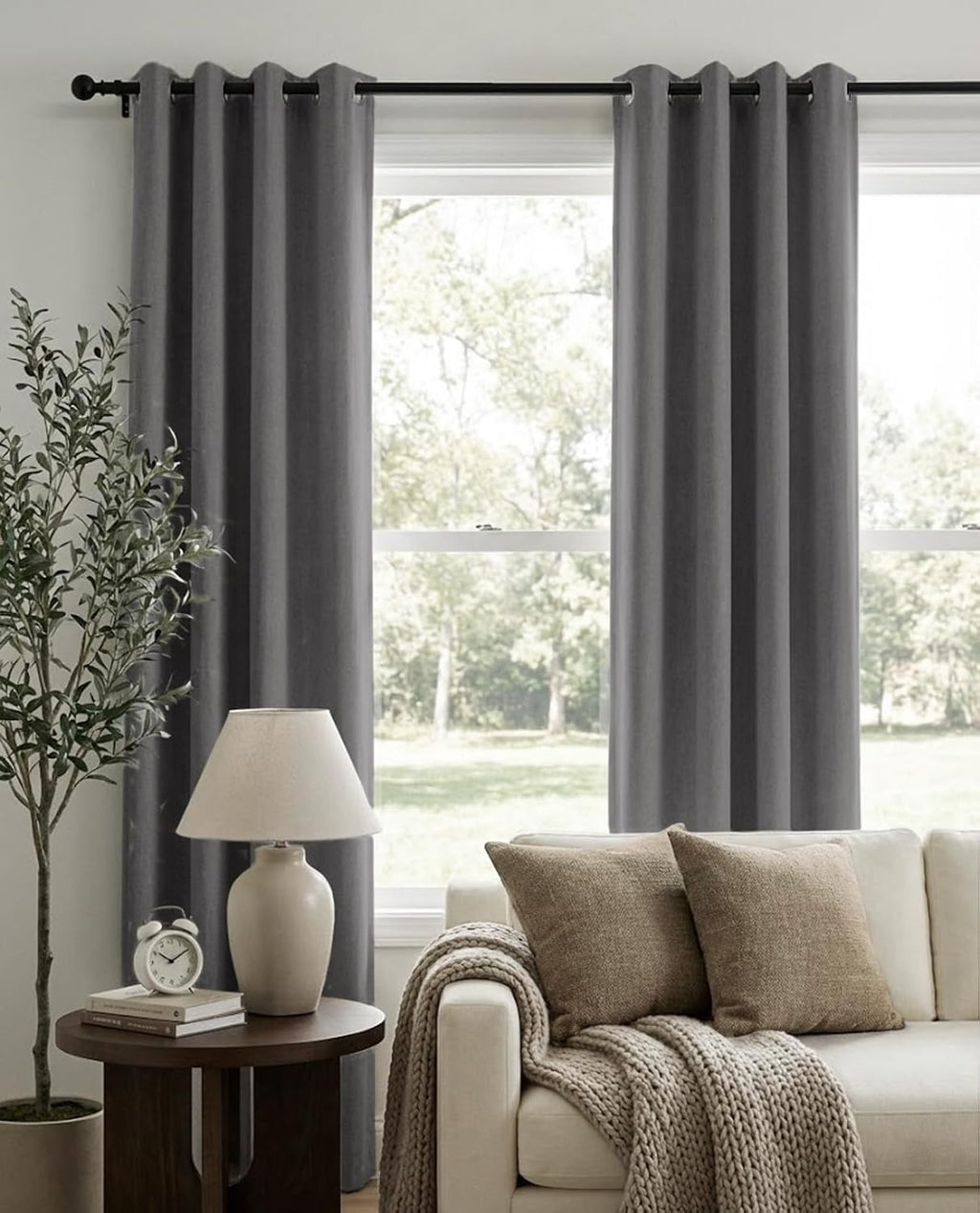 Regine Switzerland Blackout Curtains - 100% Blackout Thermal Insulated Drapes | Dark Grey, 50" W x 84" L, 2 Panels