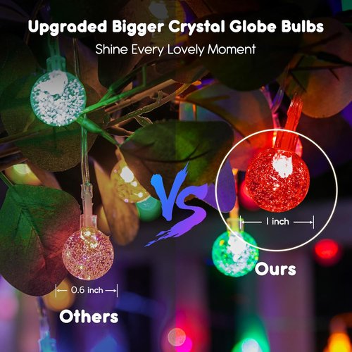 Minetom Crystal Globe String Lights - 33 ft 60 LED Waterproof Fairy Lights with Remote & 8 Modes | Multicolor Decor for Bedroom, Tent, Patio & Parties