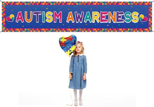 Nepnuser Autism Awareness Fence Banner - Love Needs No Words | Large 1.6 x 8.2 ft Outdoor Decoration