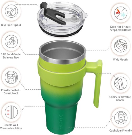 BJPKPK 40 oz Insulated Tumbler - Stainless Steel Travel Mug With Handle & Straw | Bamboo Grove