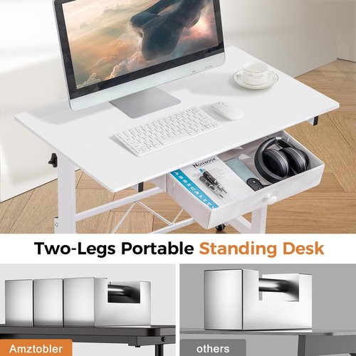 GTRACING Small Standing Desk Adjustable Height Small Computer Desk Mobile Portable Rolling Laptop Table with Wheels 32" Computer Workstation Sit Stand Desks Portable Standing Table Treadmill desks