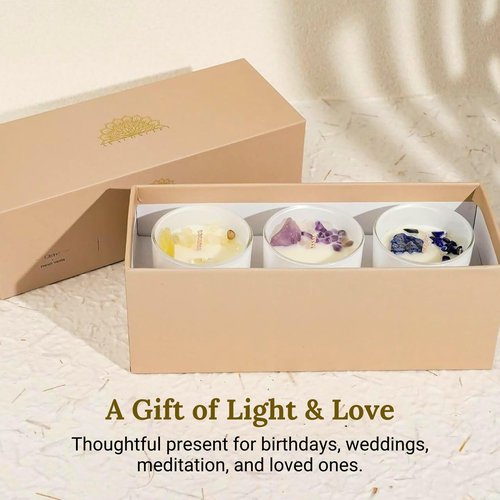 AVACONCEPT Amethyst & Smoky Quartz Crystal Candle Gift Set - 2-Pack Hand-Poured Soy Wax - Lavender Vanilla & Sea Salt Driftwood Aromatherapy Candles (3, Ametyst & Citrine & Lazurite)