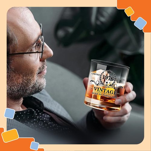 NewEleven 50th Birthday Gifts For Him, Men - 1976 50th Birthday Decorations, Funny Gifts For Men, Husband, Dad - Cool Whiskey Gifts Idea From Her, Wife - Whiskey Glass