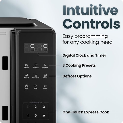 Chefman Microwave Oven - 0.7 Cu. Ft., 700 Watts, 10 Power Levels, 6 Cooking Presets, Black