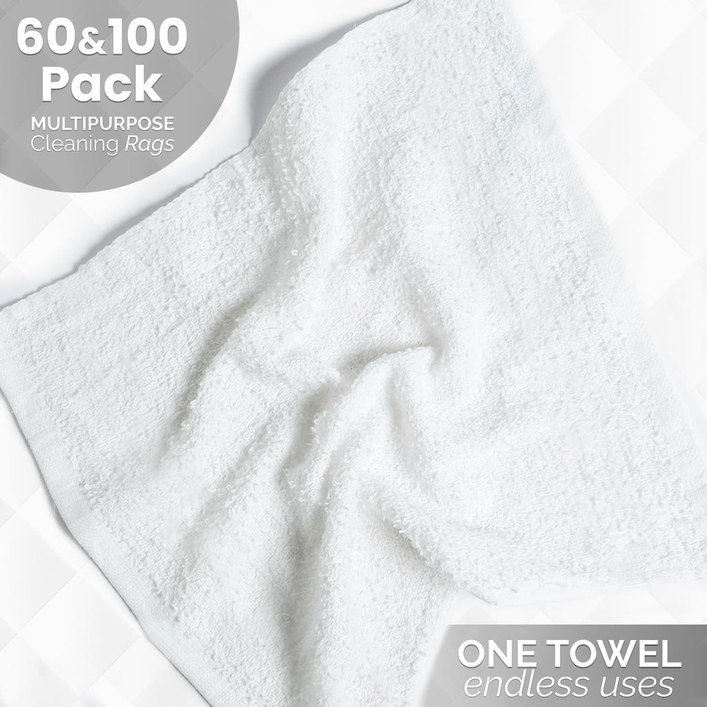 Reed&Pick Terry Bar Mop Towels (Value Pack of 100) Size 14"x17" – Absorbent and Durable, Multipurpose Cleaning Rags, Cotton Cleaning Towels, Terry Cloth Rags, Reusable Shop Rags (White)