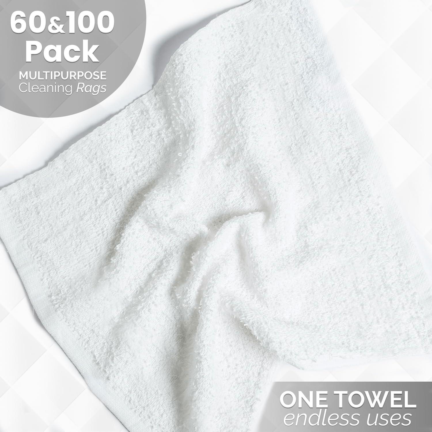 Reed&Pick Terry Bar Mop Towels (Value Pack of 100) Size 14"x17" – Absorbent and Durable, Multipurpose Cleaning Rags, Cotton Cleaning Towels, Terry Cloth Rags, Reusable Shop Rags (White)