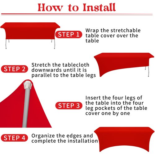 HAISIWLKJ 6 Pack Table Cloth 8ft Red Tablecloths for Rectangle Folding Table Spandex Fitted Stretch Cover Wrinkle Resistant Washable Protector for Party, Wedding, Banquet, Festival.