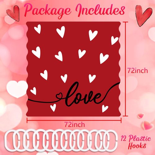 Tieshankao Valentines Shower Curtain Bathroom Decor Scalloped Red Love with 12 Hooks 72 x 72 Inches - Style 6
