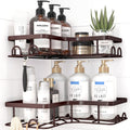 Sakugi Corner Shower Caddy - Rustproof Stainless Steel Organizers with 8 Hooks | No-Drill, Space-Saving Design, Brown, Medium