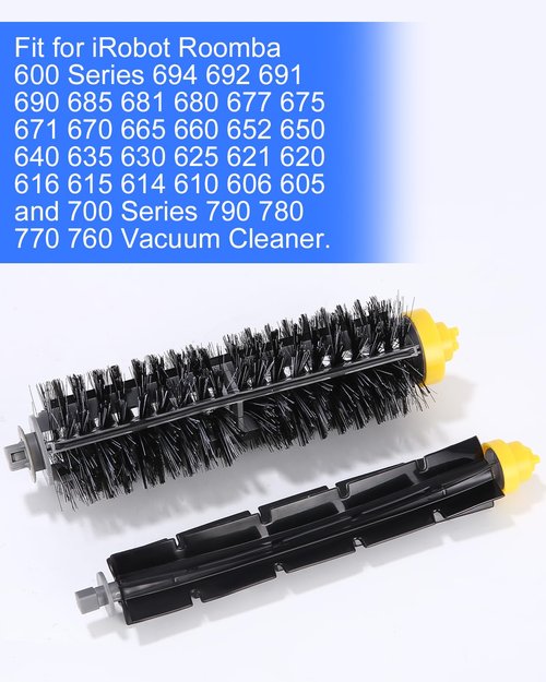 Yakerooter Replacement Parts Brush for IRobot Roomba 600 Series 694 692 690 680 675 665 660 655 650 640 630 625 621 620 615 614 610 606 605 & 700 Series 790 780 770 760(4 Sets Bristle & Beater Brush)