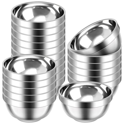 Mimorou 20 Pack 304 Stainless Steel Bowls Set 34oz Metal Double Walled Insulated Snack Mixing Lightweight Multipurpose Toddler Dinner Bowls for Ice Cream, Cereal, Snack