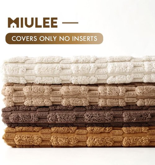 MIULEE Decorative Throw Pillow Covers - Pack of 4 Neutral Corduroy 18x18 Inch for Rustic Farmhouse Home Decor | Soft Striped Design in Brown
