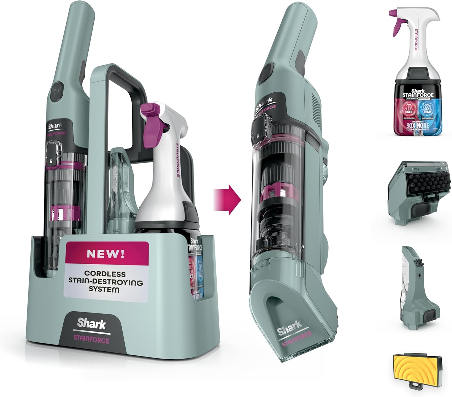 Shark StainForce Portable Spot & Odor Remover System - Cordless with Accessories & Storage Caddy