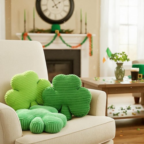 Bunny Chorus St Patricks Day Decorations: 3pcs Ultra Soft Striped Lucky Shamrock Throw Pillows, Stuffed Plush Green Pillows, St. Patrick's Day Home Office Decor for Bedroom, Living Room, Sofa, Couch