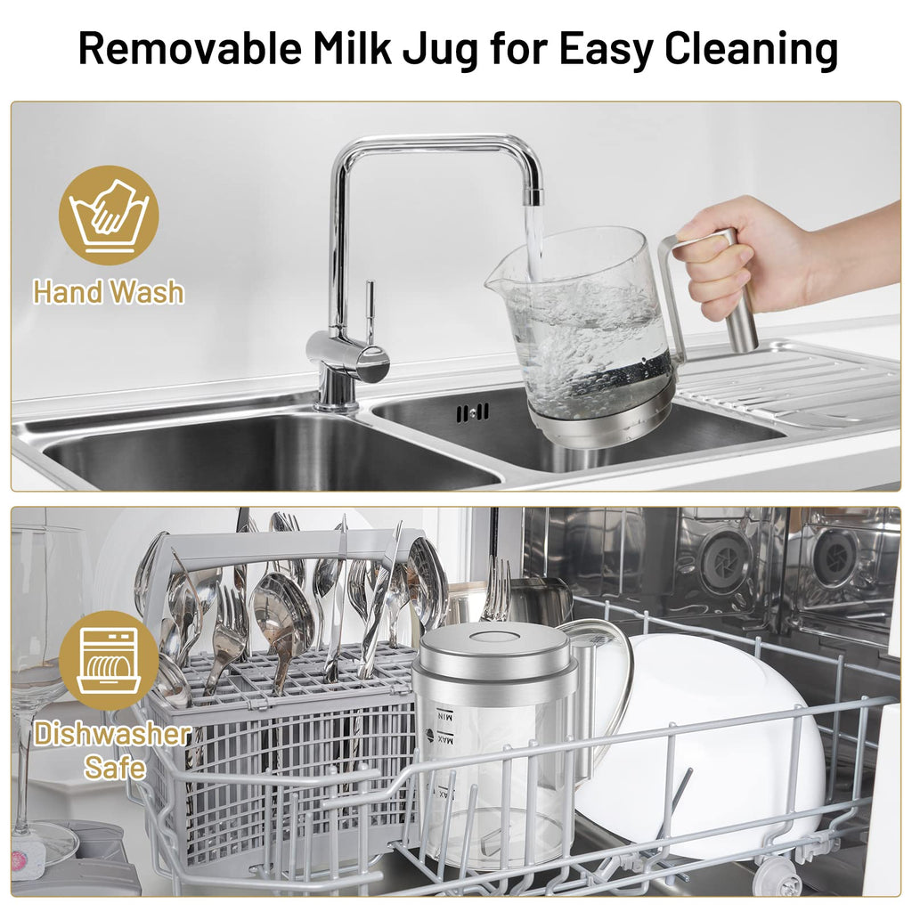 Secura Detachable Milk Frother and Steamer, 17oz Electric Milk Warmer with Glass Jug, 4-in-1 Hot & Cold Foam Maker for Latte, Cappuccinos & Hot Chocolate, Dishwasher Safe, BPA & Teflon-Free Design