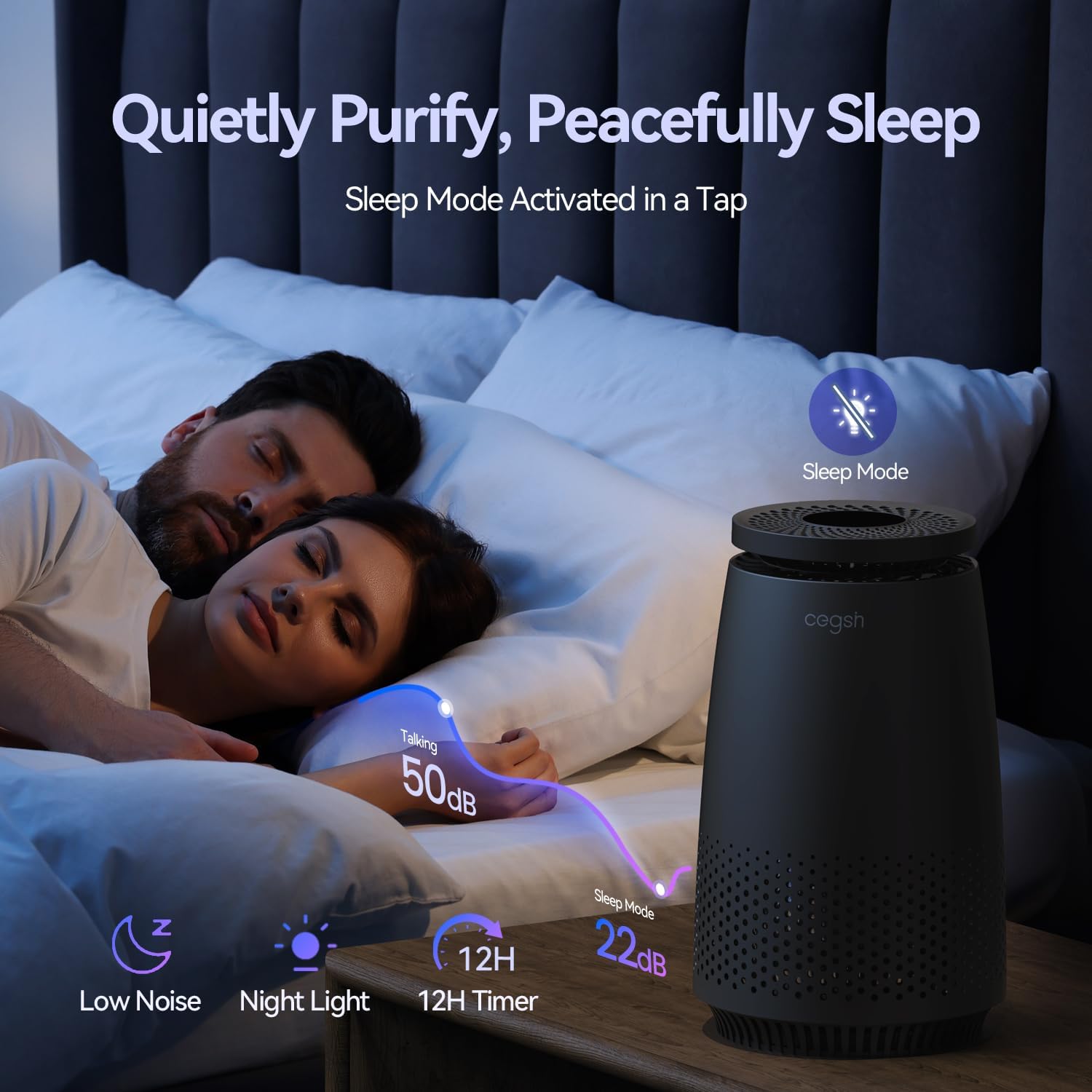 Skiennix Air Purifier - 3-in-1 HEPA Filter for Pets, Dust & Odors | Quiet Operation, Black