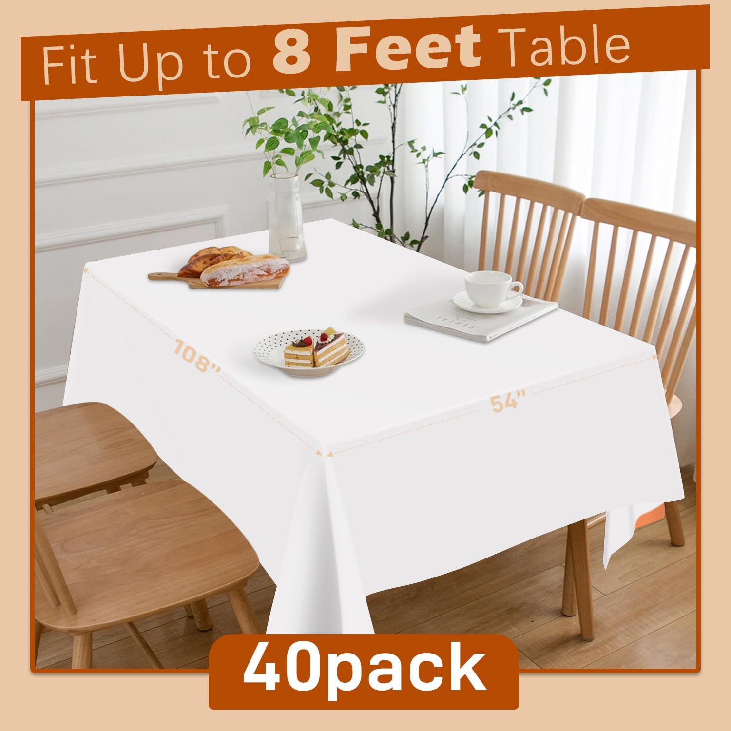 Regine Switzerland Disposable Tablecloths - 40 Pack White Rectangle Covers | 54"x108" for Parties
