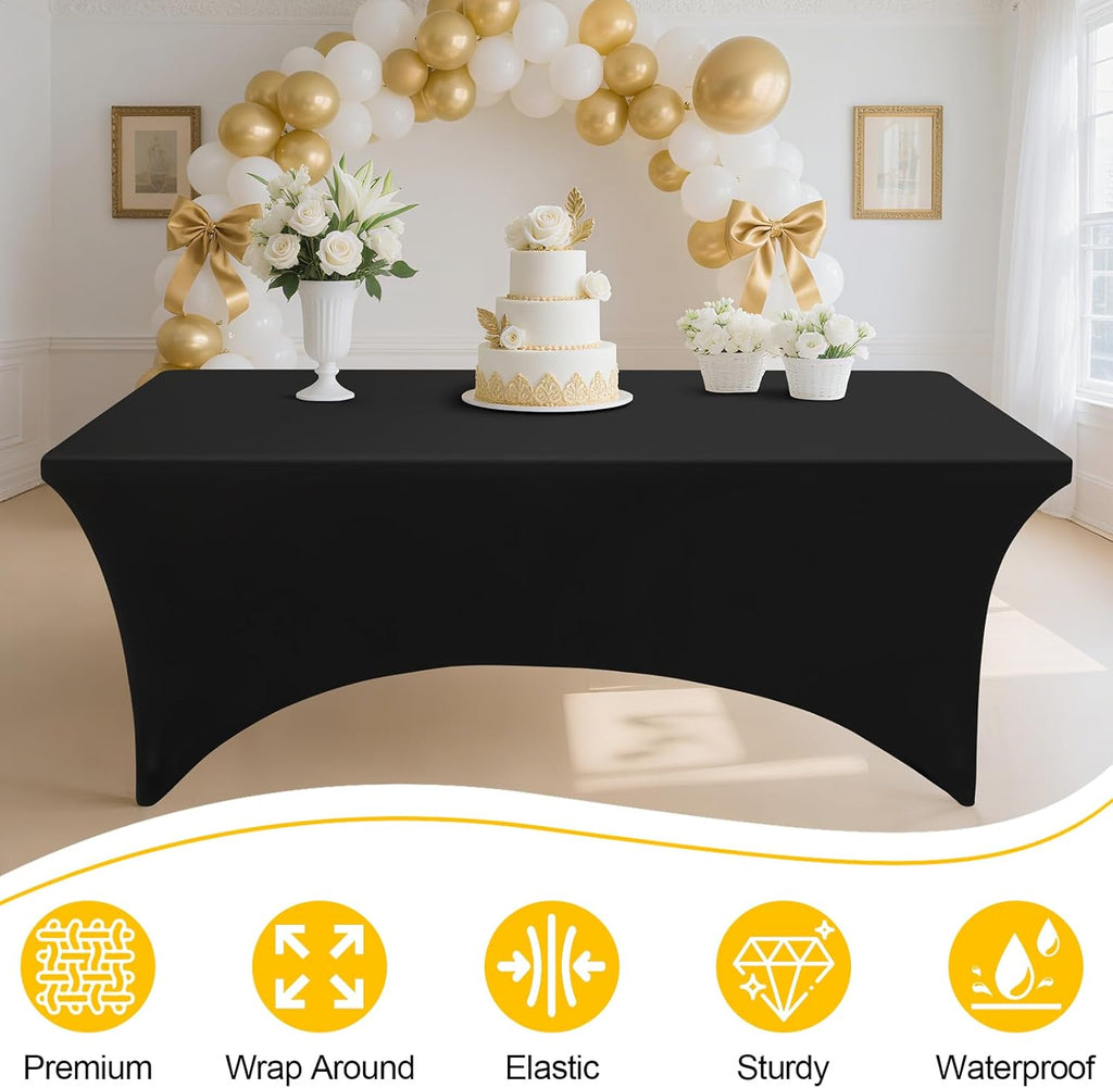 Smiry Spandex Table Cloth - 2 Pack Elastic Fitted Stretch Covers | Washable, Wrinkle-Free, Black (48" L x 24" W x 30" H)