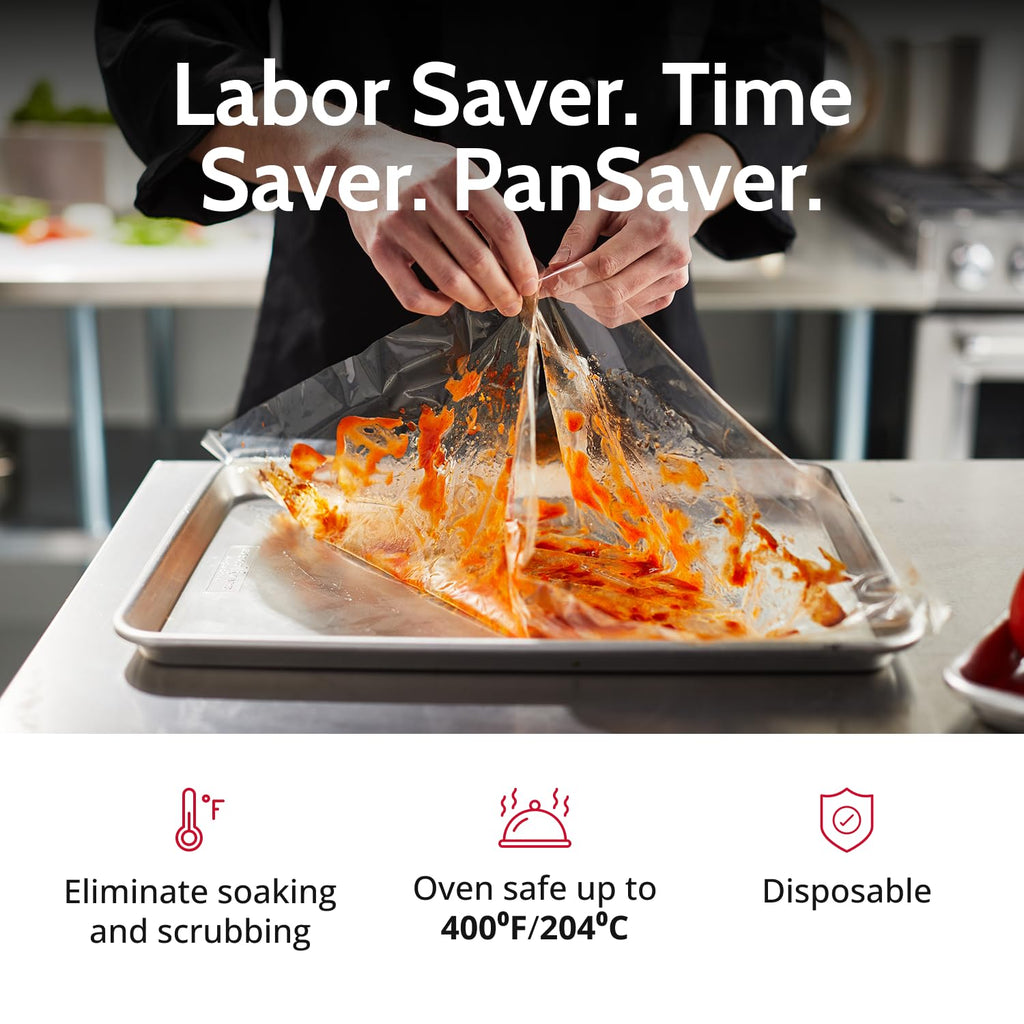 PanSaver RC Clear Liners for Easy Clean Up - Disposable Buffet Pan Liners, Ovenable up to 400F - Clear (Third & Quarter Pan - Medium & Deep | 19 x 12 IN)