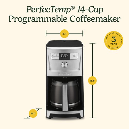 Cuisinart Coffee Maker, 14-Cup PerfecTemp Programmable Coffee Machine Glass Carafe with 1-4 Cup Setting, Brew Strength Control, Brew Pause, and Over Ice Function, Stainless Steel, DCC-3500SS