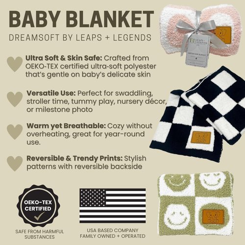 L+L USA Smiley Face with Lightning Bolt Eyes Baby Blanket 28"x40" - DreamSoft Throw for Crib, Stroller or Car Seat Blanket/Newborn Nursery Gift for Toddler, Infant, Kids, Boys & Girls (Black/White)