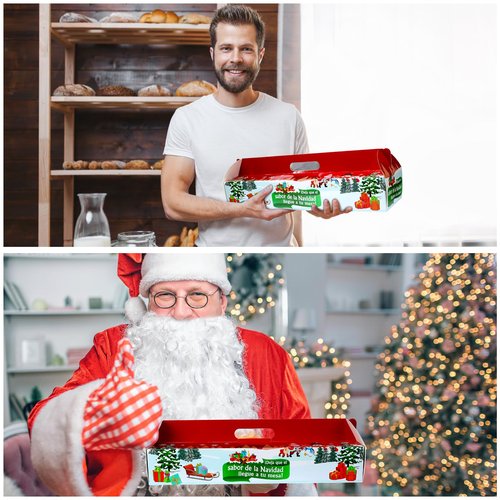 Cholemy 50 Pcs Christmas Ham Bread Boxes Containers 18" x 4.75" x 3" Paperboard Baking Bakery Box Bags for Homemade Bread Holiday Packaging Gift Giving with Handle (Non Window)
