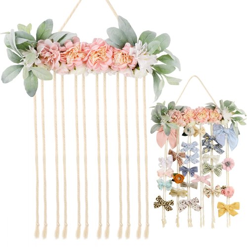 POVETIRE Bow Holder for Girls Hair Bows, Clips Hanging Organizer Baby Headband Storage Hair Accessory Display for Wall Room Baby Nursery Decors (Flower)