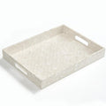 CHI AN HOME Capiz Decorative Tray 15.8” x 11.8” x 1.8" Rectangular Tray, Natural Handmade Serving Tray with Handles for Coffee Tables, Ottoman, Vanity, Kitchen, Coastal Boho Home Decor, White