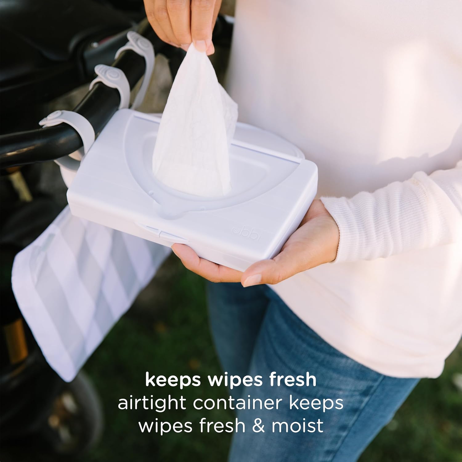 Ubbi Portable Baby Wipes Dispenser - On-The-Go Travel Container for Diaper Bags | Reusable Gray Holder