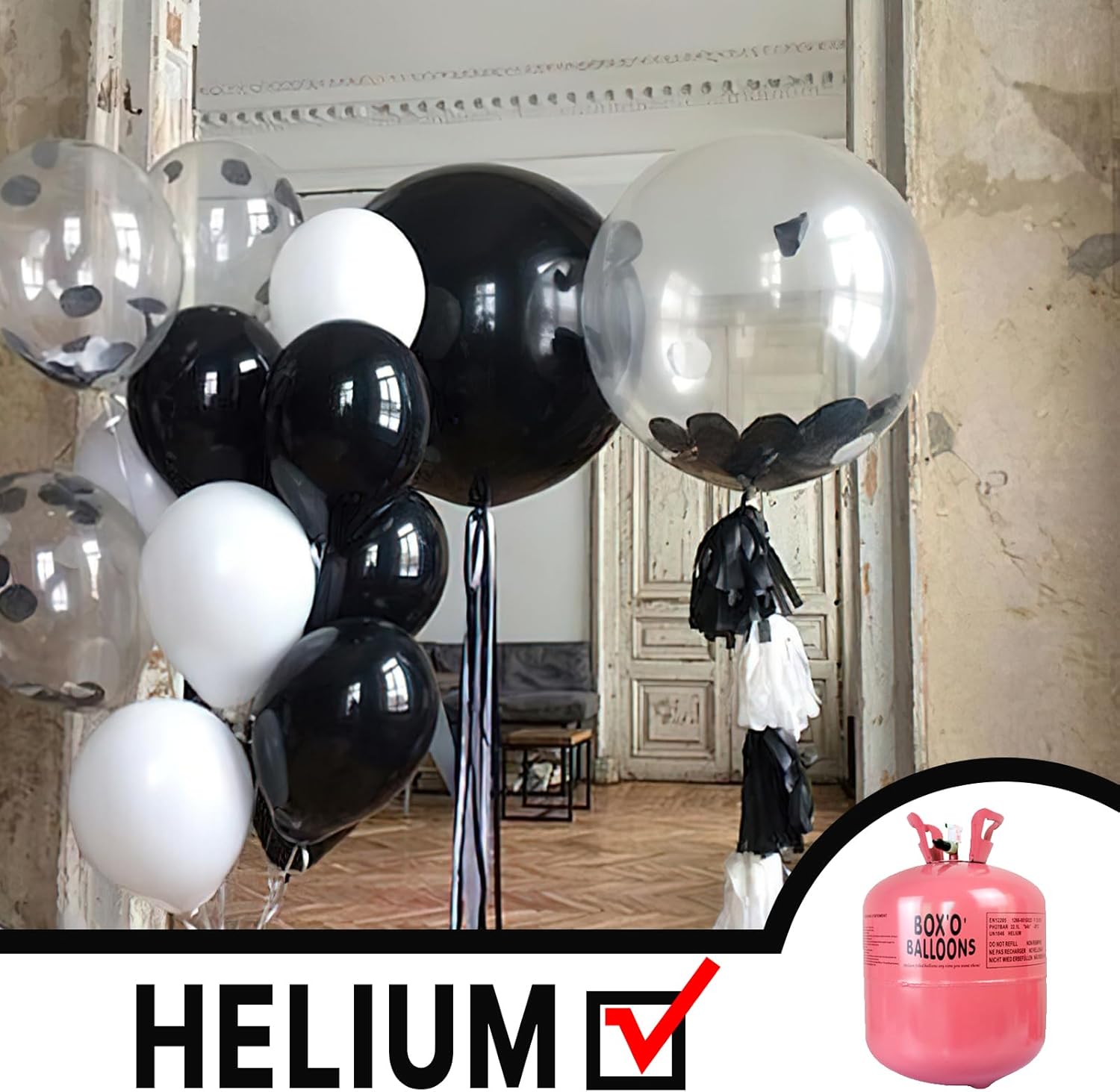 PartyWoo Black Foil Balloons - 50 Inch Jumbo Round Mylar Balloons for Halloween & Birthday Decor