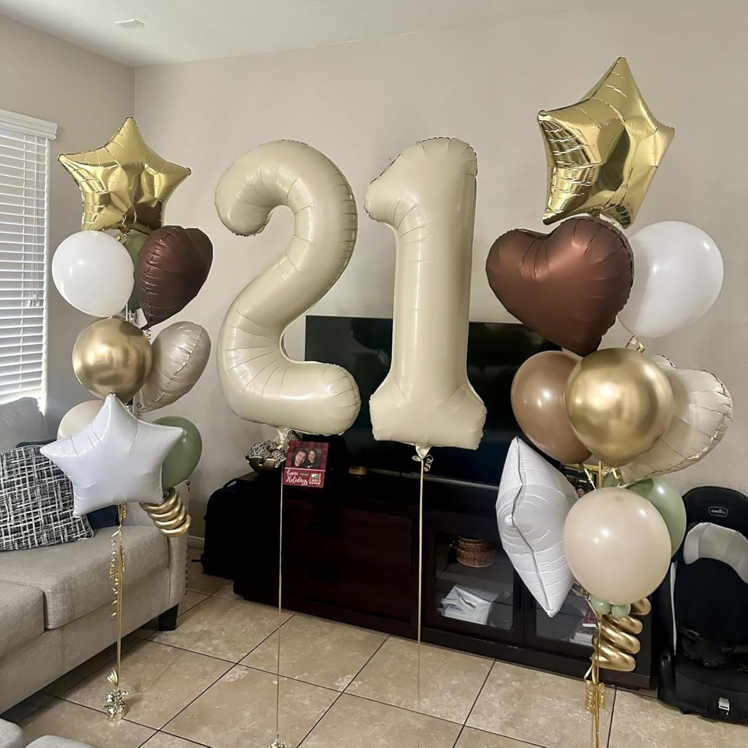 Skiennix 40-Inch Giant Helium Foil Number Balloons | Beige 2nd Birthday Decorations for All Ages