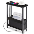 BAMGROW Slim Charging End Table with Storage - for Small Spaces and Bedroom (Black)