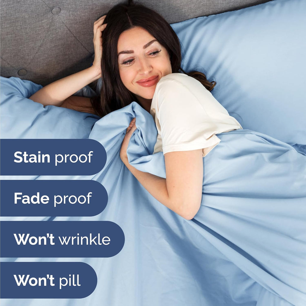 Skiennix Twin Size Sheet Set - Comfy Cooling Bed Sheets for All Ages - Deep Pockets, Soft & Wrinkle-Free - Light Blue