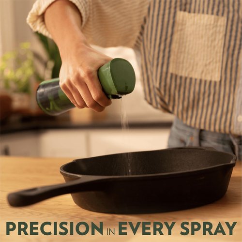 FLAIROSOL OLIVIA Oil Sprayer for Cooking, 2 Pack Green Glass Olive Oil Sprayer, 200ML Oil Dispenser for Kitchen, Continuous Oil Spray Bottle with Portion Control for Air Fryer, Salad, BBQ