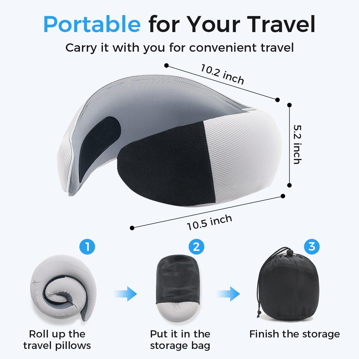 Travel Pillows, 100% Pure Memory Foam Neck Pillow for Airplanes, 360° Head Support, Ergonomic Design, with 3D Eye Mask, Earplugs and Storage Pouch, Airport Travel Essentials for Office, Airplane, Car