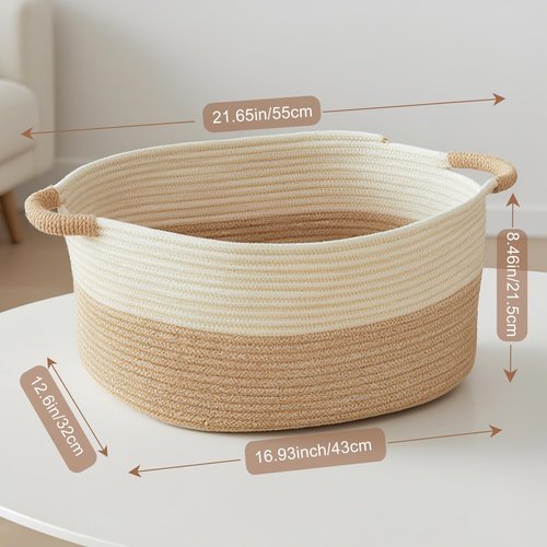 ELIDANTE Small Woven Laundry Basket, Cotton Rope Storage Basket for Bedroom, Nursery & Bathroom – Toy Storage Organizer (Small(21.65" L x 12.6" W x 8.46" H))