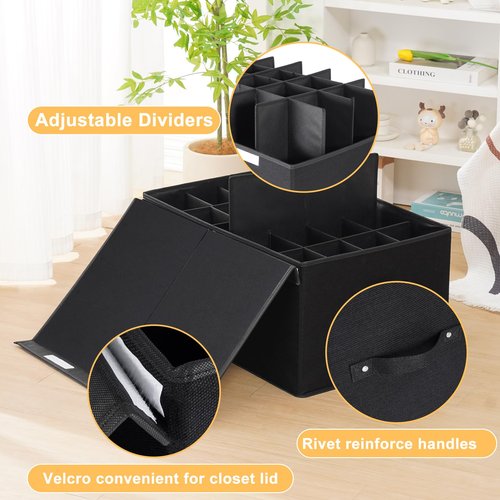 FBBABB Large Shoe Organizer for Closet Fits 20 Pairs, Shoe Storage Box Bins Containers with Lid and Adjustable Dividers for Shoes, Sneakers and High Heeled, Hard Shell and Stackable （Black）