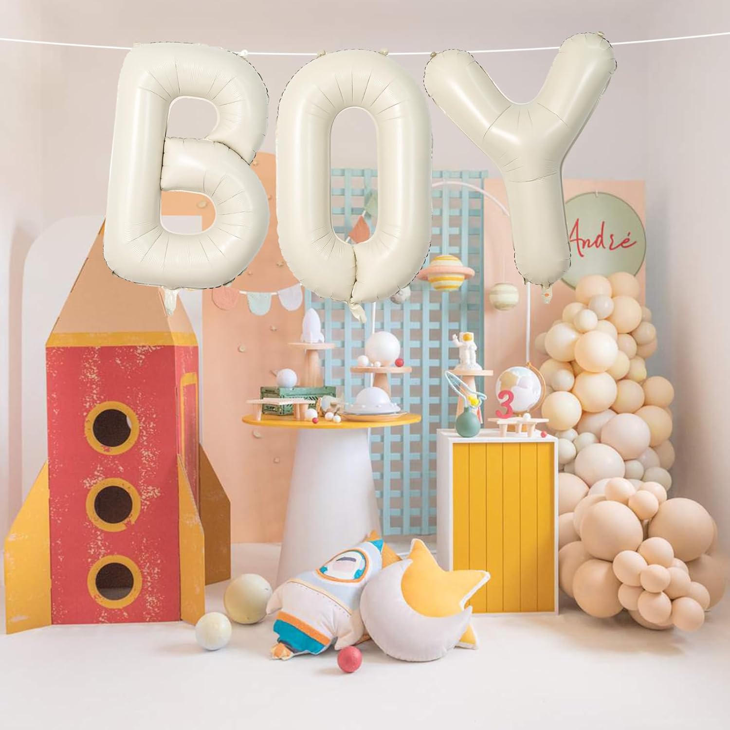 Skiennix 40-Inch Beige Boy Balloons - Large Cream White Sand Alphabet Letters for Gender Reveal & Birthday Parties