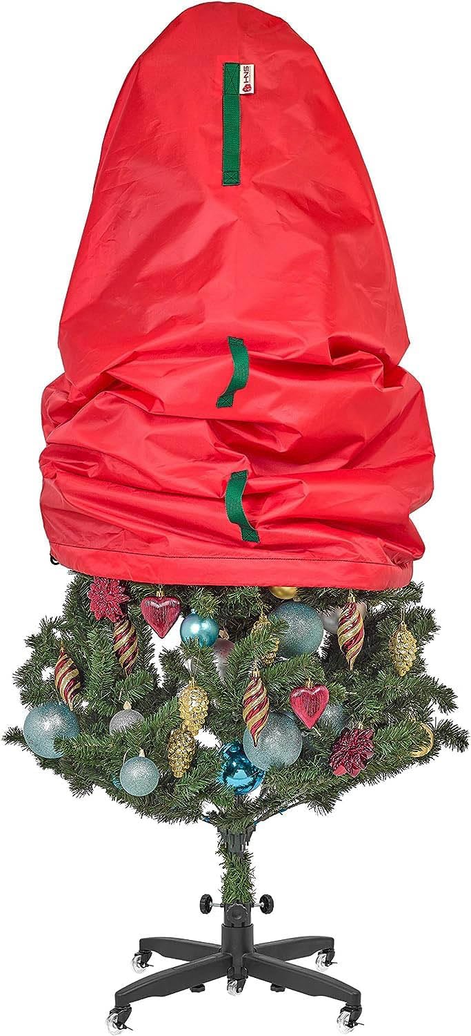 Upright Christmas Tree Storage Bag - Durable Dustproof Cover for 5 Ft Artificial Trees | Easy to Use, Red
