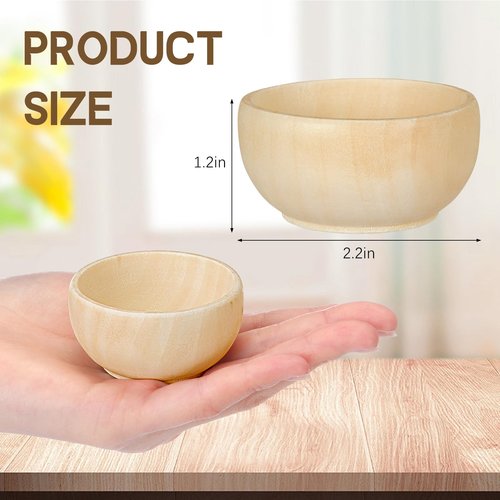Uiifan 20 Pcs Small Wooden Bowls for Craft Mini Pinch Bowls 1.5 oz Unfinished Wood Bowl for DIY Craft Serving Kitchen Condiment Salad Nuts Dips Sauce Spice Candy, 1.2 x 2.2 Inches