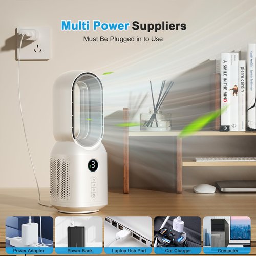 Desk Fan,13 Inch Portable Bladeless Fan, Small Quiet Office Fan with 106° Oscillating, 3 Speeds & Night light, LED Display, Button Control, Personal Table Fan for Bedroom, Office, Home, Study Room
