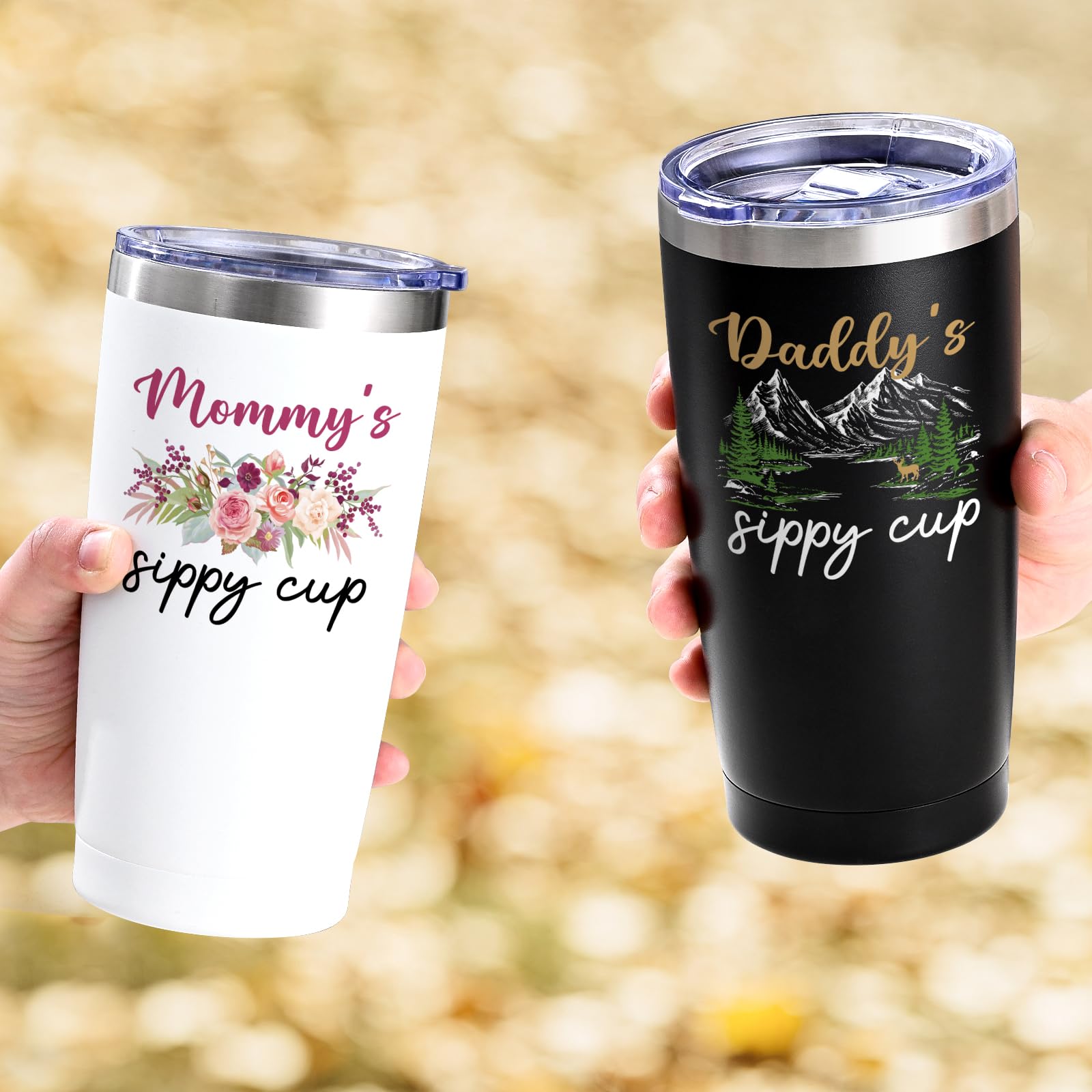 Qtencas New Parents Gifts for Couples, Daddy's Sippy Cup and Mommy's Sippy Cup Tumbler Set, Mom and Dad Gift, Father's Day Thanksgiving Christmas Baby Shower Gifts for First-Time mom and Dad, 20oz