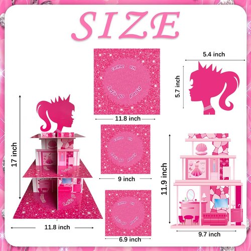 Zliisang Pink Princess Cupcake Stand 3-Tiered Pink Dessert Table Displays Centerpieces for Girls Birthday Party Decorations Princess Baby Shower Table Decorations