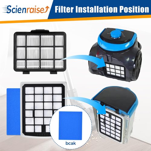 NEN180 Filter Replacement Compatible with Eureka NEN180 NEN186BL Bagless Canister Vacuum Cleaner Replacement Parts, 2 HEPA Filters & 2 Dust Cup Filters Element, 4 Pack