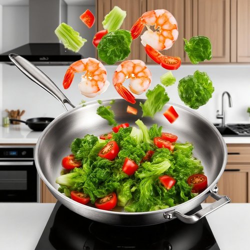 DELARLO Tri-Ply Stainless Steel Pan, 18/10 Frying Pan, Oven Safe Up to 600°F, Nontoxic Cookware, Compatible with All Cooktops Skillet, Durable, Fast Even Heat Fry Pan,Large 14.2 Inch Frying Pan