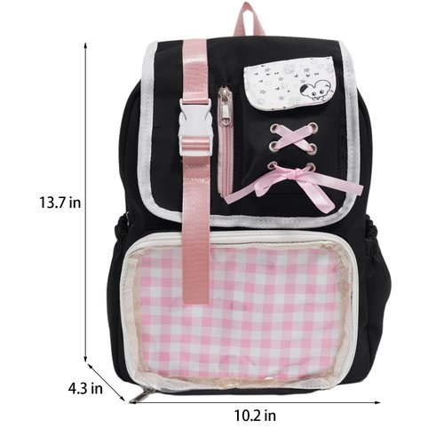 YWOIHL Kawaii Ita Bag Backpack for Girls 6-8, Cute School Backpack for Kids, Aesthetics Y2K Bookbag - Black